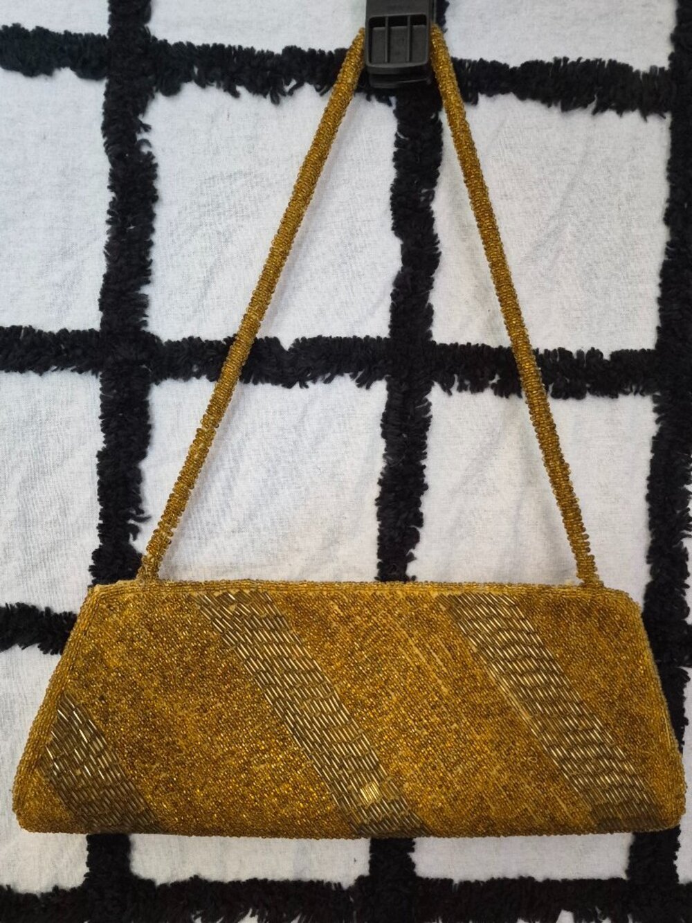 Vintage Bijoux Terner Gold Stripe Beaded Evening Mini Bag Purse